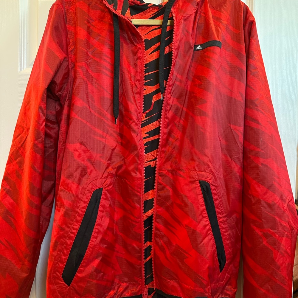 Adidas Reversible Windbreaker Jacket - Lightweight Hooded Zip Up